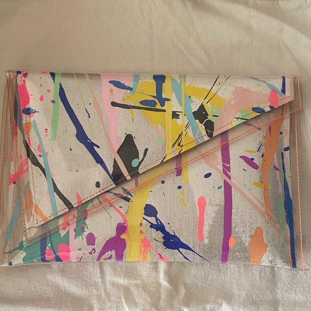 Artisan One of a kind hand made Paint-Splash Clutch Wristlet - Pink Multi